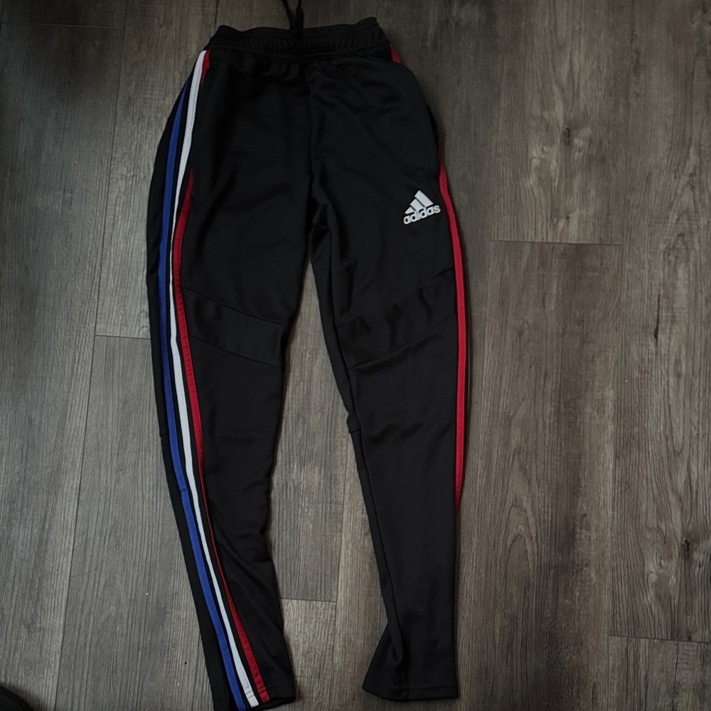 Adidas Kids Black Joggers with Red and Blue Accents